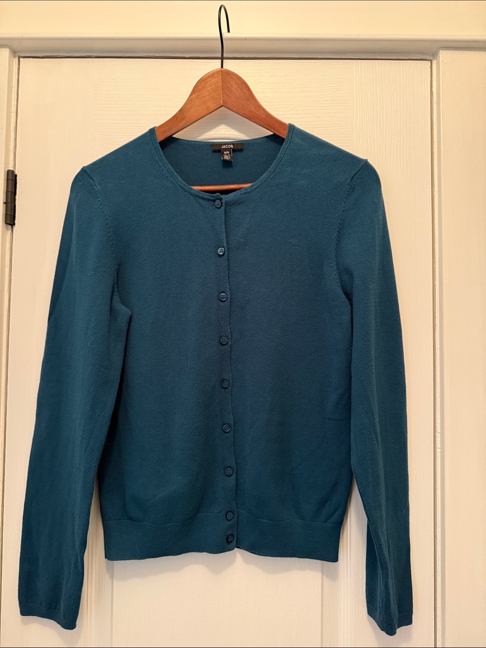 Jacob Teal Button-Front Crewneck Cardigan